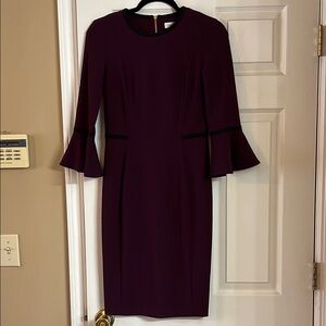 Calvin Klein Purple Sheath Dress with 3/4 Bell Sleeves for Cocktail